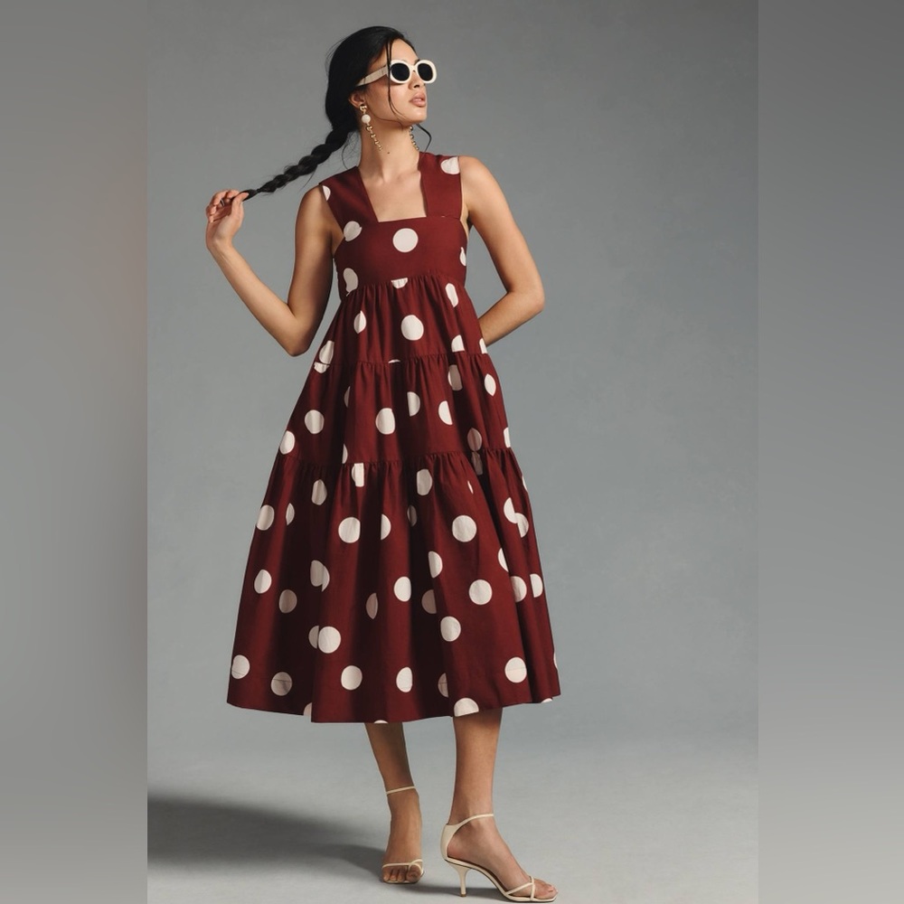 Anthropologie The Helena Square-Neck Smocked Tiered Midi Dress
